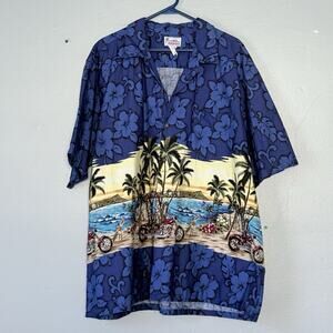 Hawaii Shirt Mens 3X Blue VINTAGE Bikes & Boards Camp Shirt Cotton Beach Cruise
